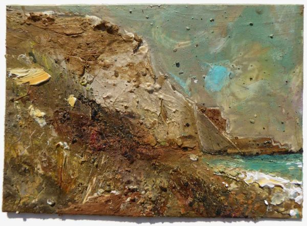 Watton Cliff with COBALT TURQUOISE 15x20cm site material and gouache on card