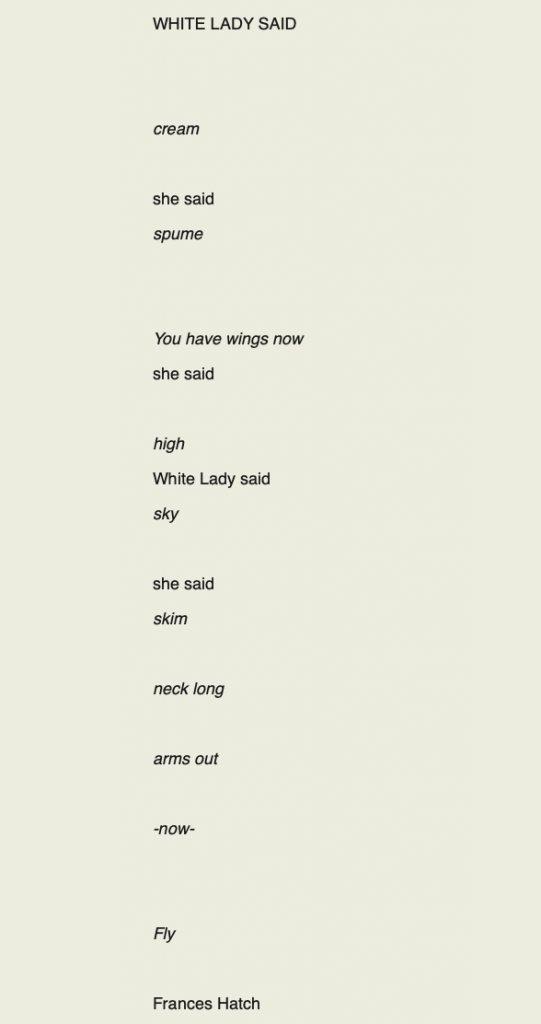 WHITE LADY SAID poem by Frances Hatch